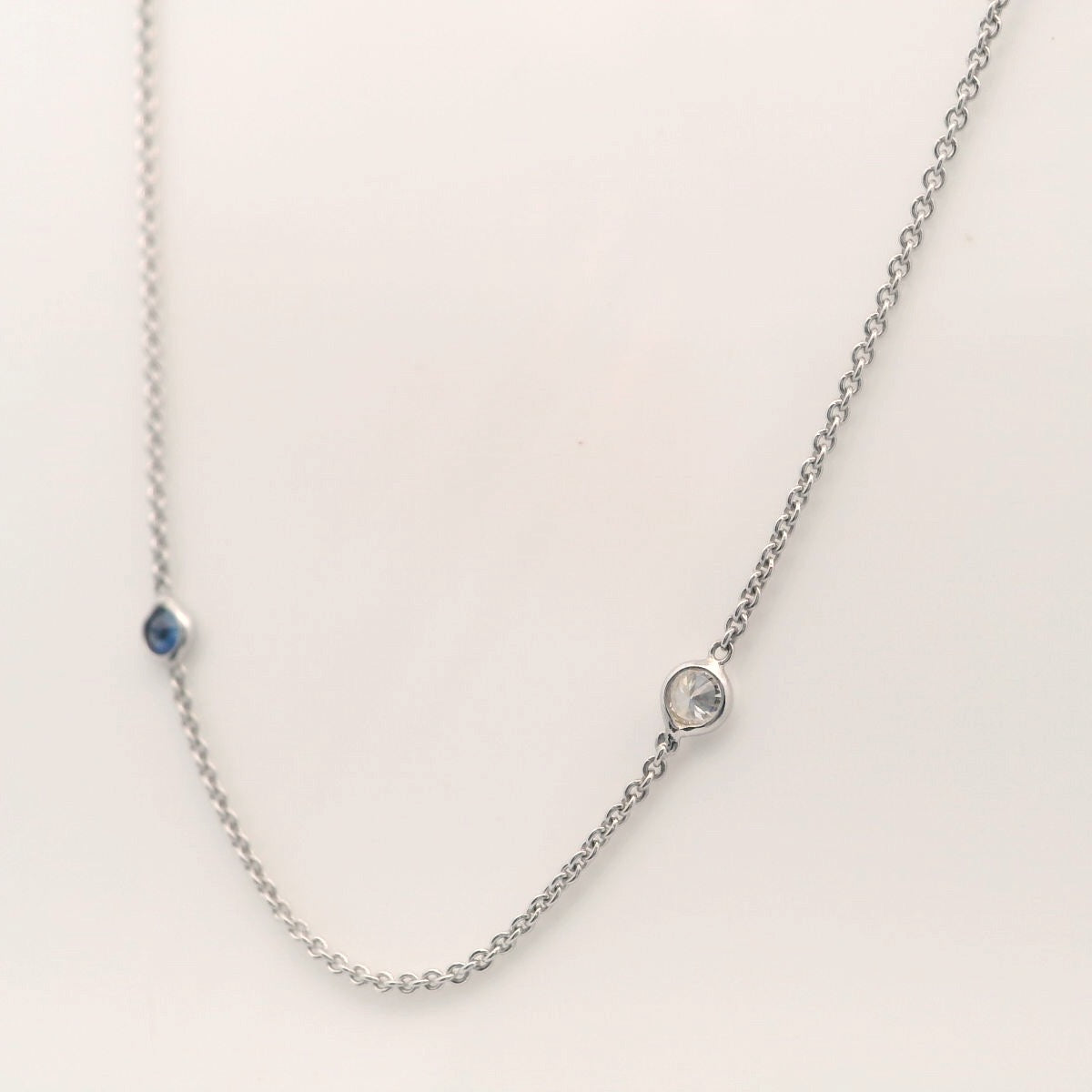 Natural diamond and Ceylon Blue Sapphire AA Quality Station Necklace.