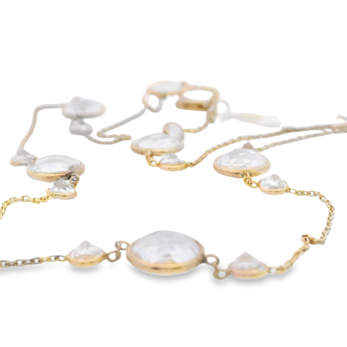 Gold Chain Necklace with Cabochon Quartz Gemstones