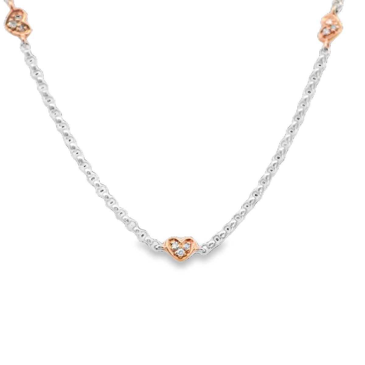 Two Tone Heart diamond Station Necklace