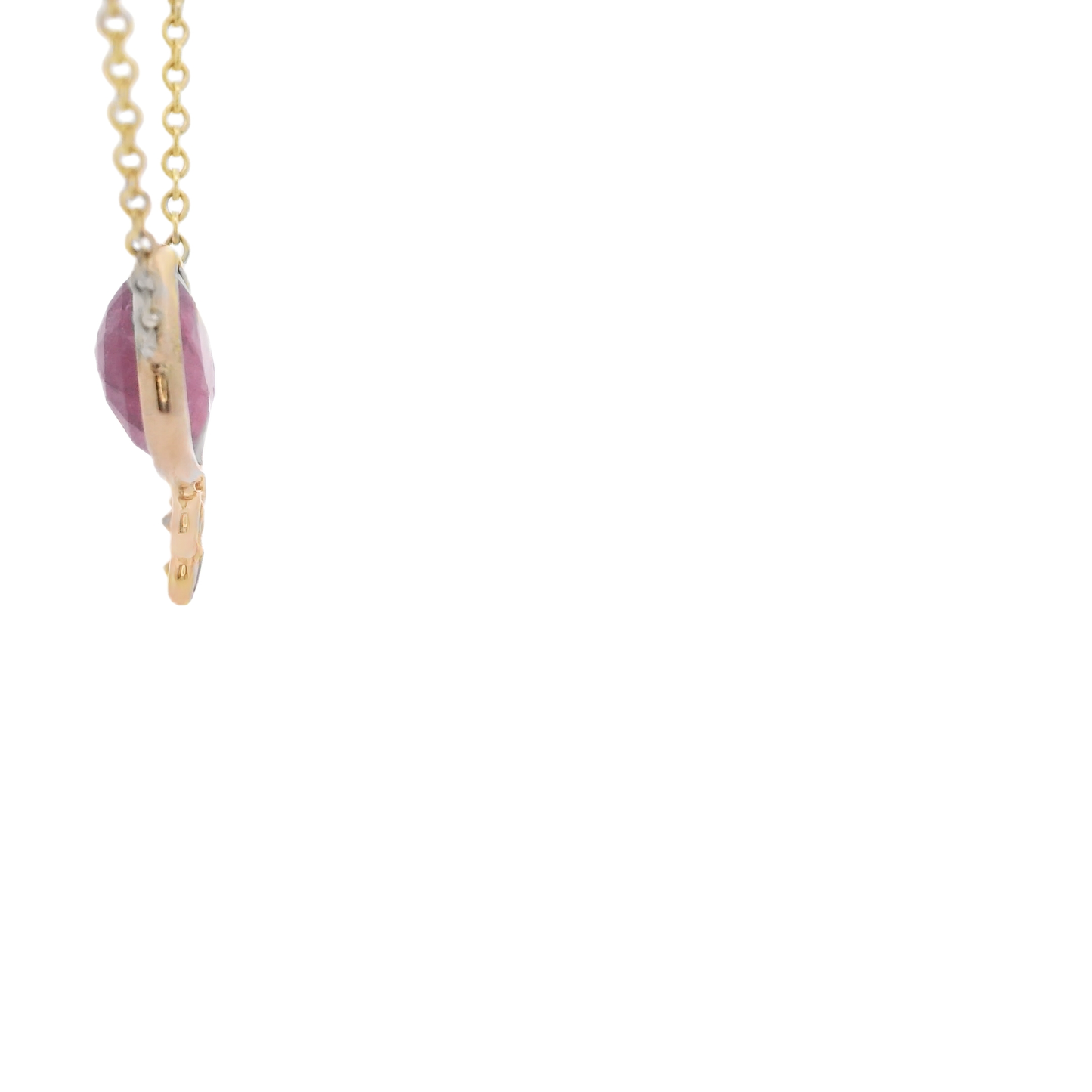 Yellow Gold Necklace with Pinkish-Red Ruby Cabochon and Accent Diamonds