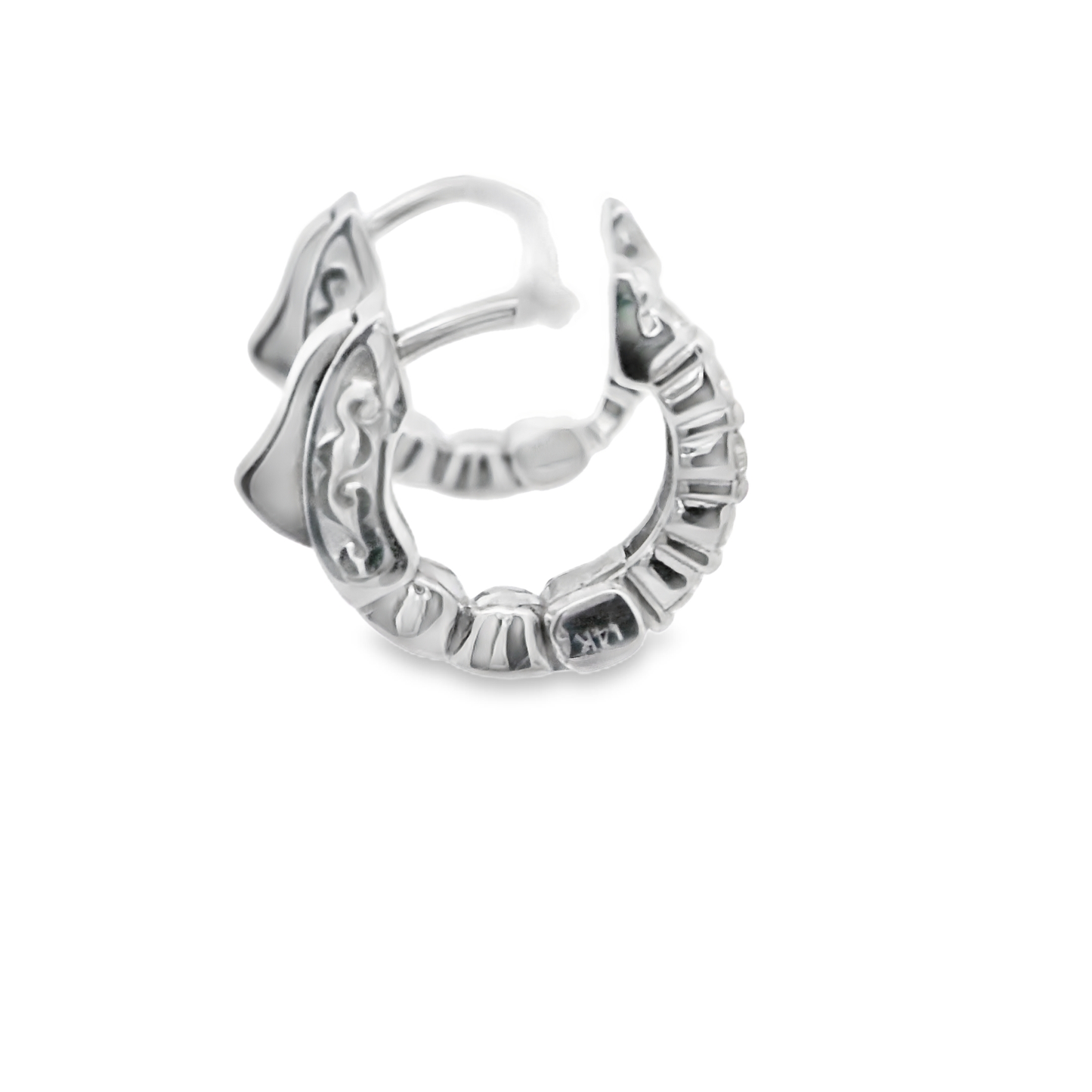White Gold Huggy Earrings with Round Cut Diamonds