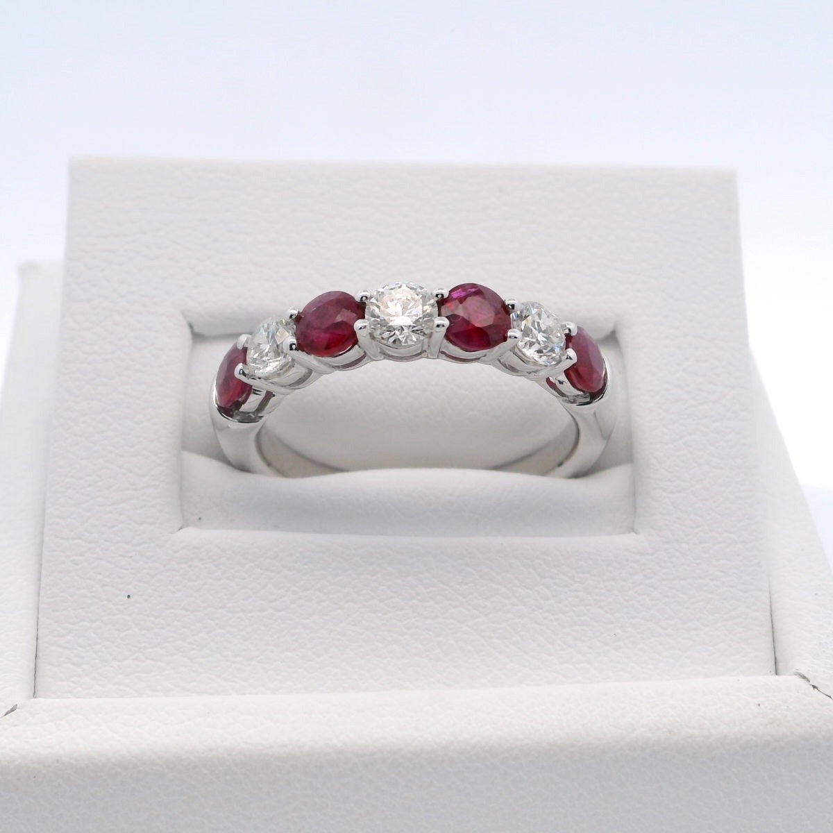 14kt White Gold Diamond and Ruby Half Eternity Band