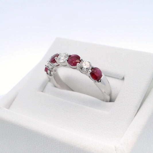14kt White Gold Diamond and Ruby Half Eternity Band