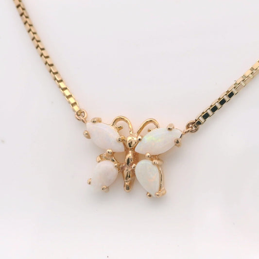 Elegant Butterfly Opal Pendant Necklace