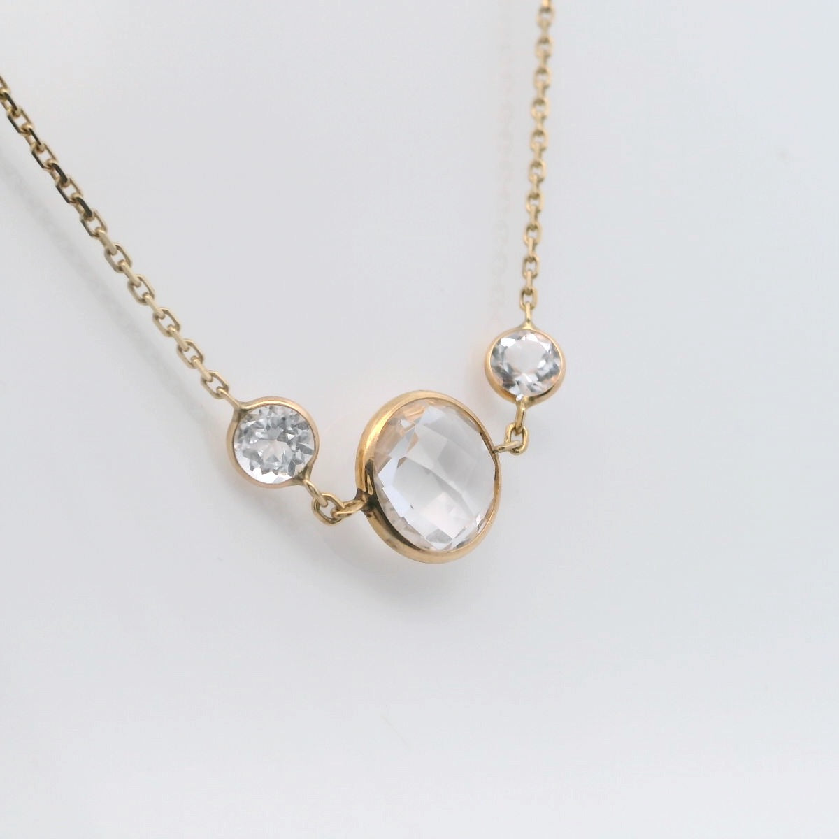 Gold Chain Necklace with Cabochon Quartz Gemstones