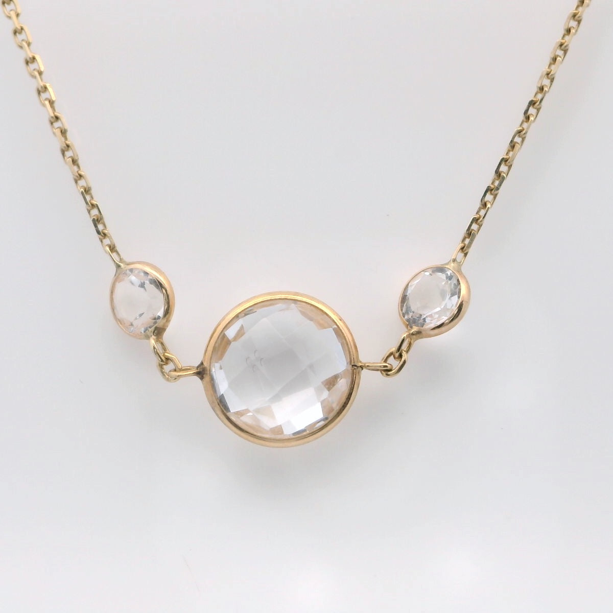 Gold Chain Necklace with Cabochon Quartz Gemstones