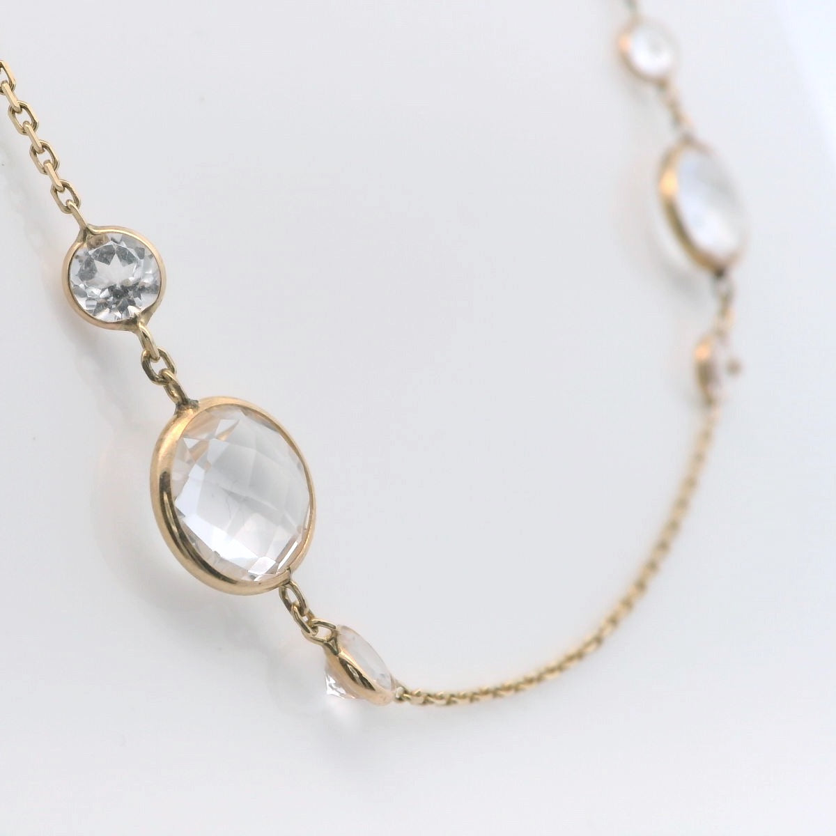 Gold Chain Necklace with Cabochon Quartz Gemstones