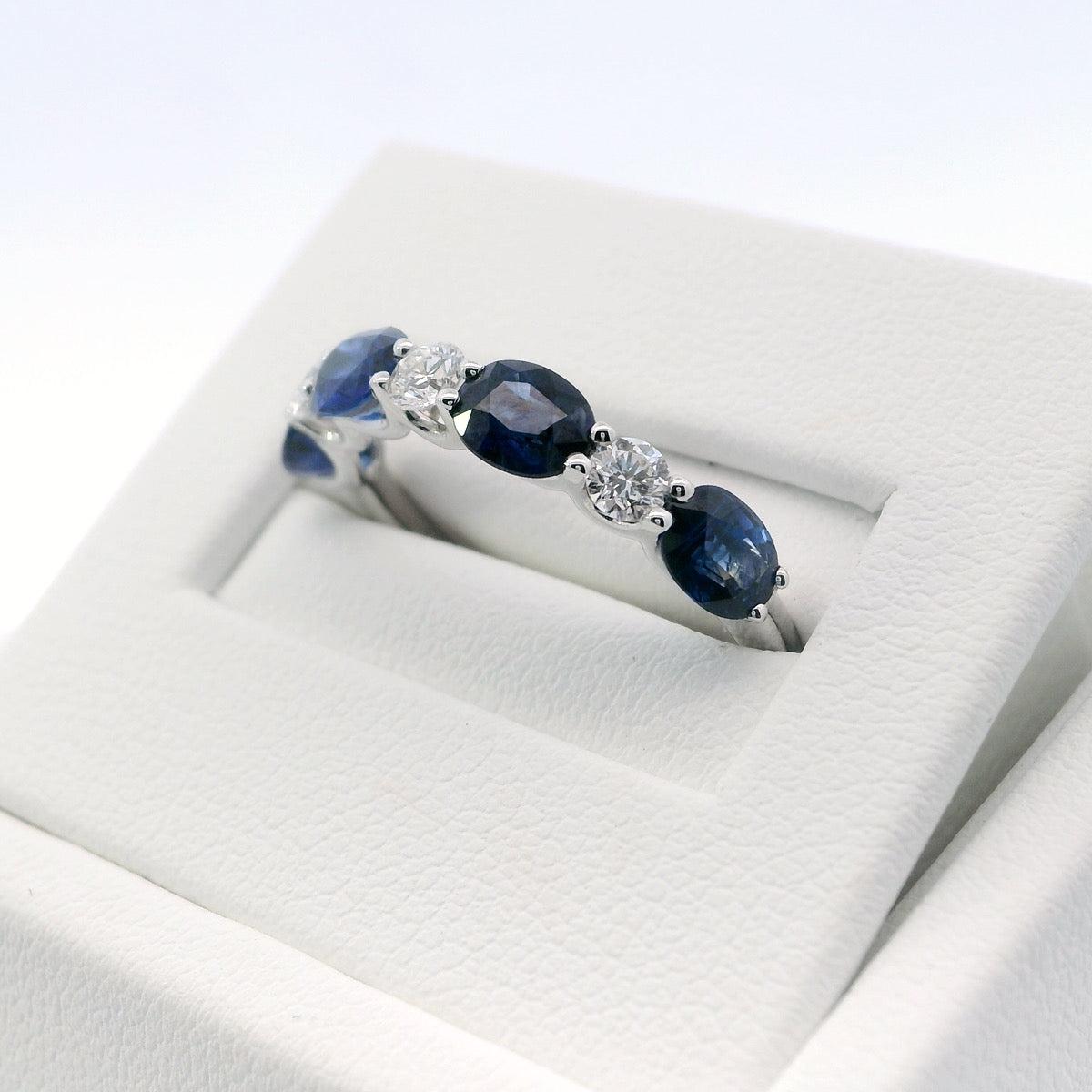 Natural diamond and Blue Sapphire Half Eternity Ring