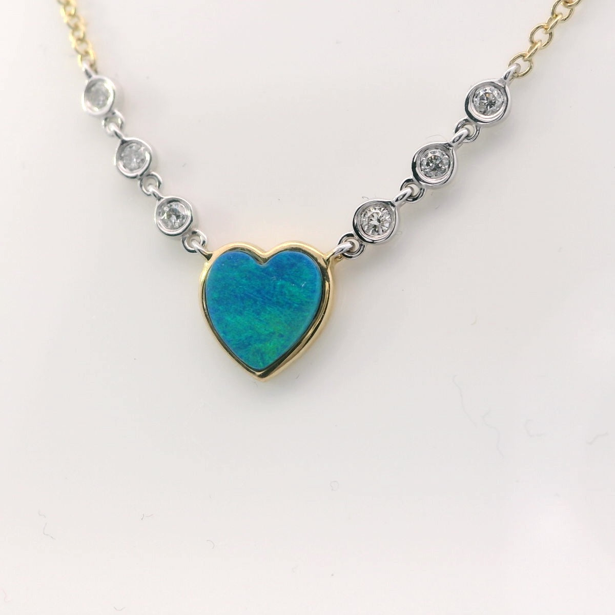 Elegant Heart-Shaped Opal and Diamond Necklace