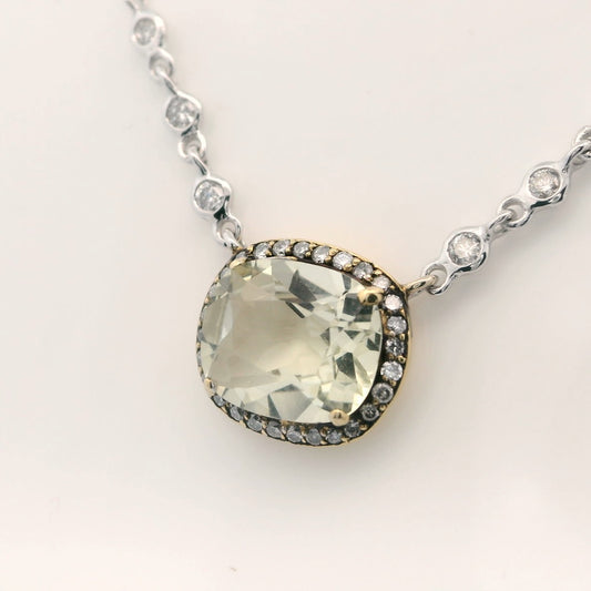 Beautiful Green Quartz and Diamond Necklace