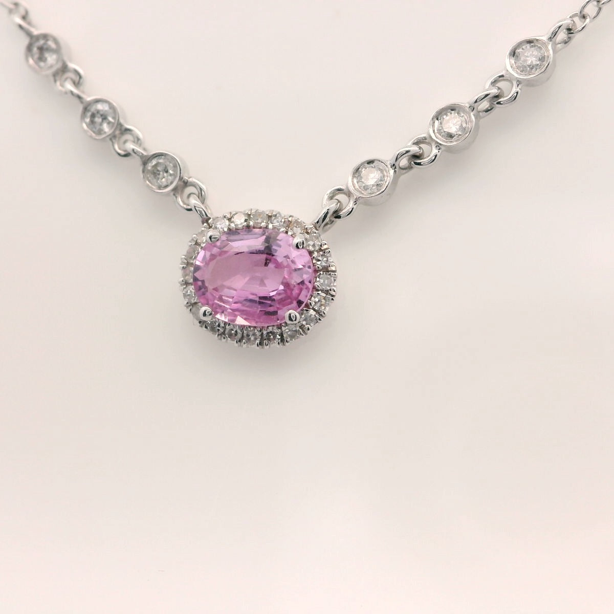Dazzling Pink Sapphire Necklace Encrusted with Natural Diamonds