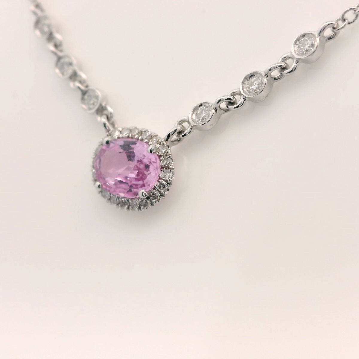 Dazzling Pink Sapphire Necklace Encrusted with Natural Diamonds