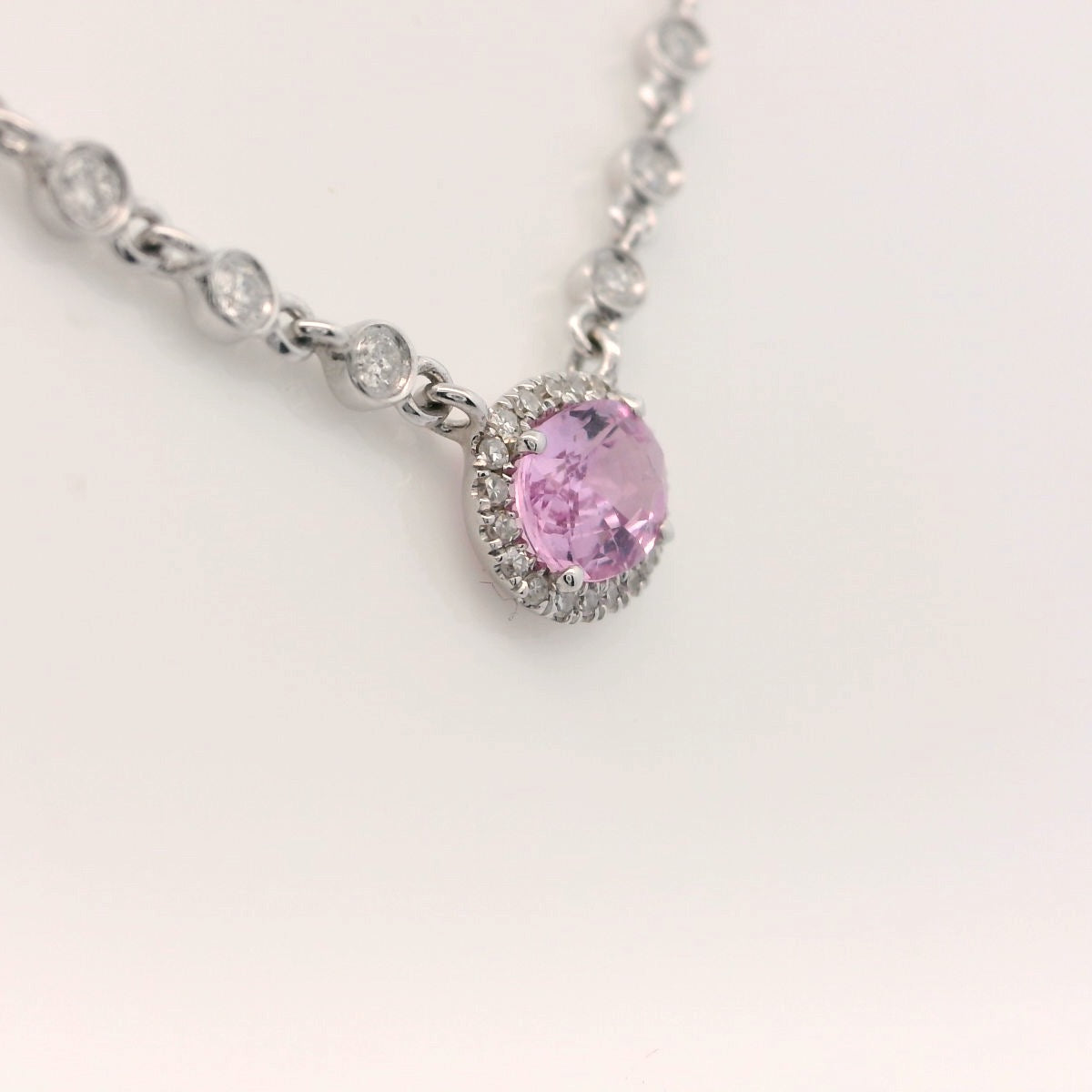 Dazzling Pink Sapphire Necklace Encrusted with Natural Diamonds
