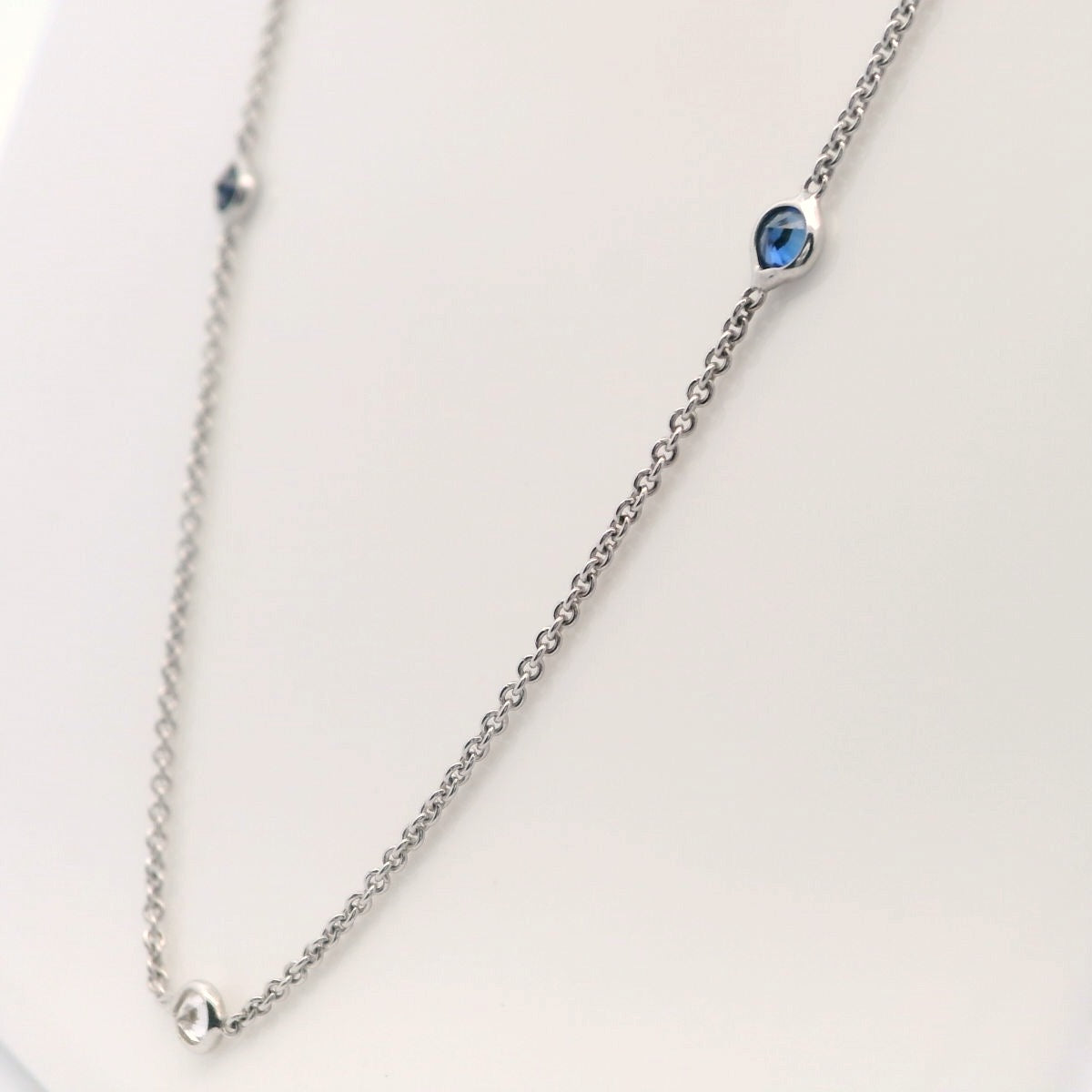Natural diamond and Ceylon Blue Sapphire AA Quality Station Necklace.