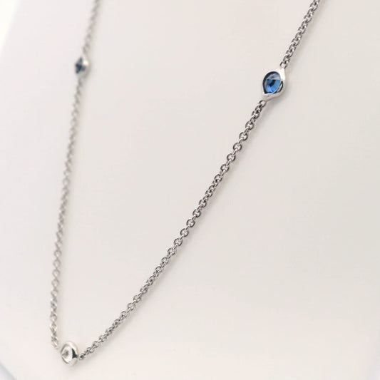 Natural diamond and Ceylon Blue Sapphire AA Quality Station Necklace.