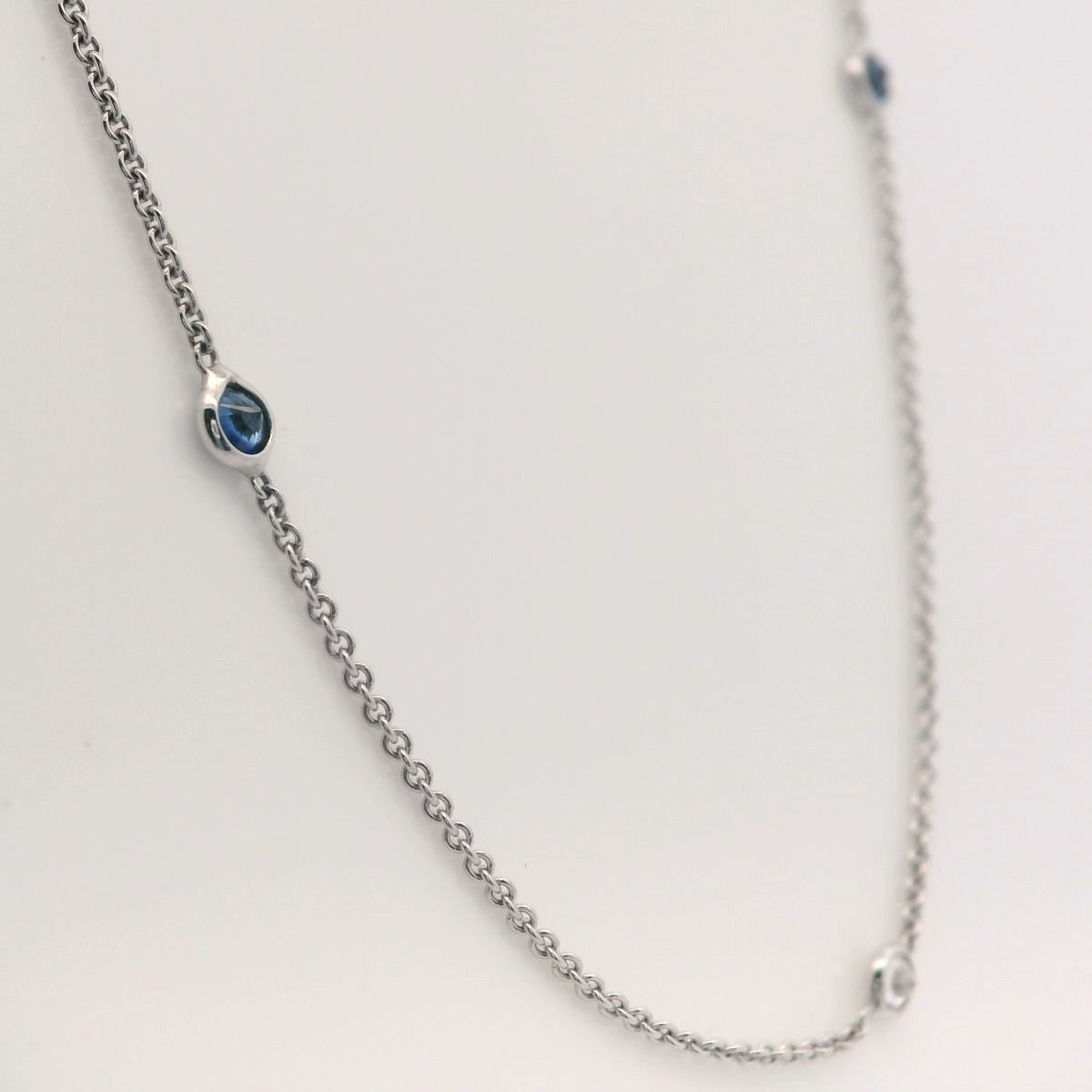 Natural diamond and Ceylon Blue Sapphire AA Quality Station Necklace.