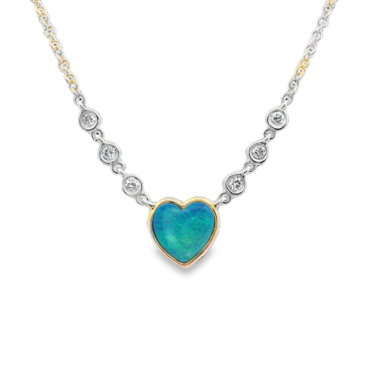 Elegant Heart-Shaped Opal and Diamond Necklace