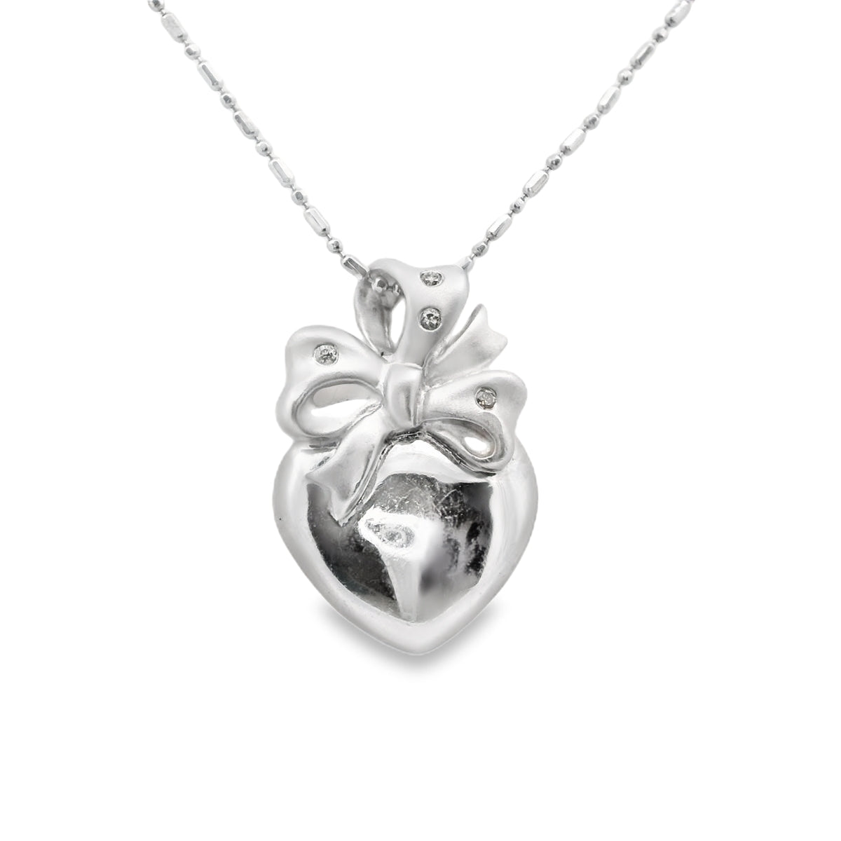Charming  Diamond Heart Pendant with Bow