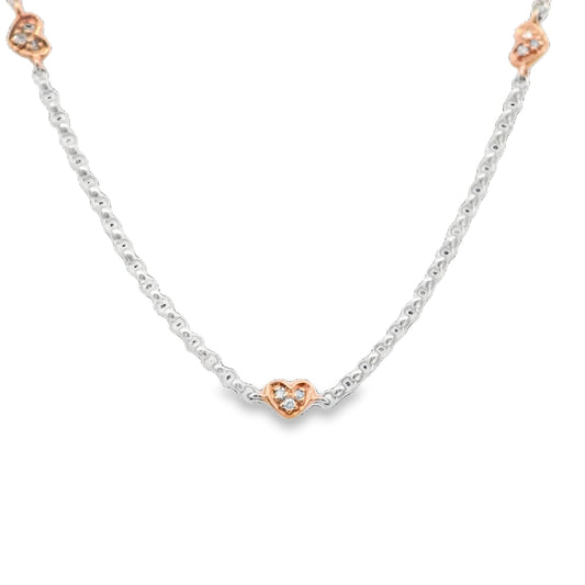 Two Tone  Heart diamond Station  Necklace