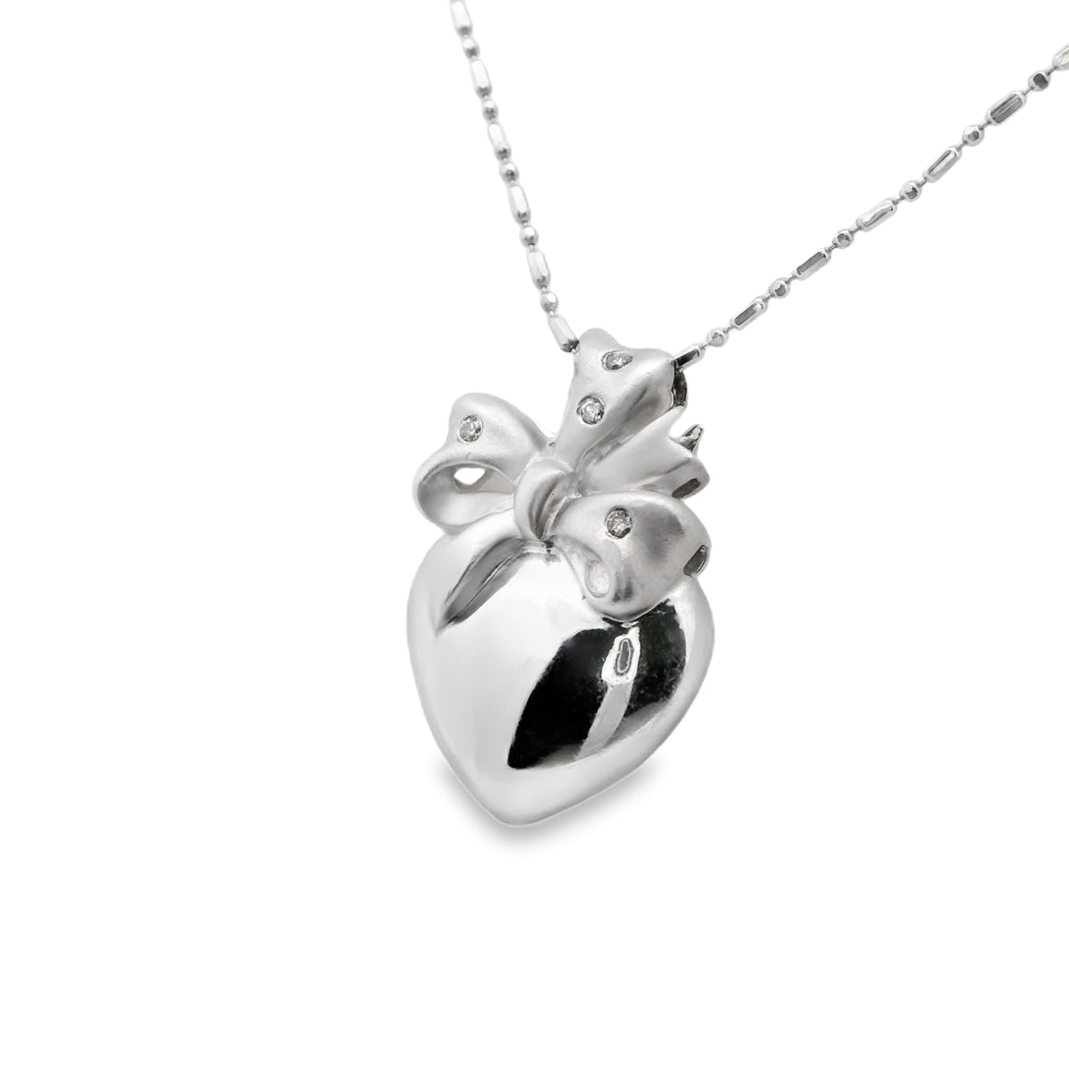 Charming  Diamond Heart Pendant with Bow