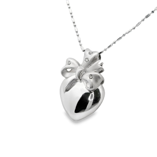 Charming  Diamond Heart Pendant with Bow