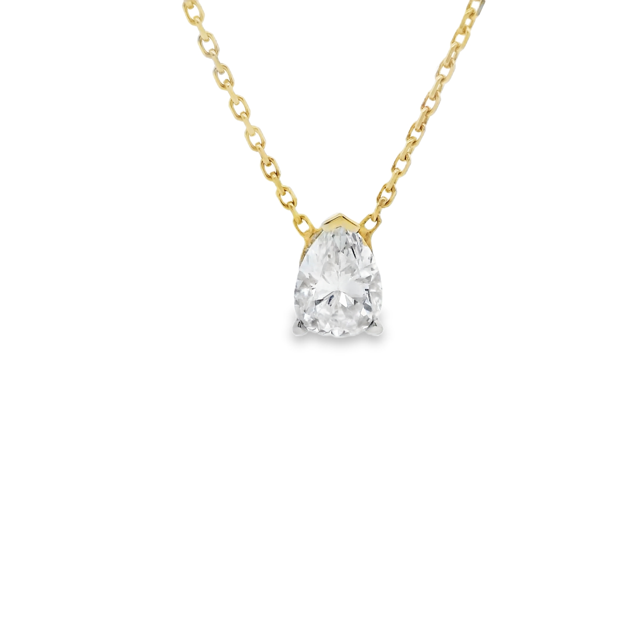 Pear-Shaped Natural  Diamond Pendant Necklace in Yellow Gold