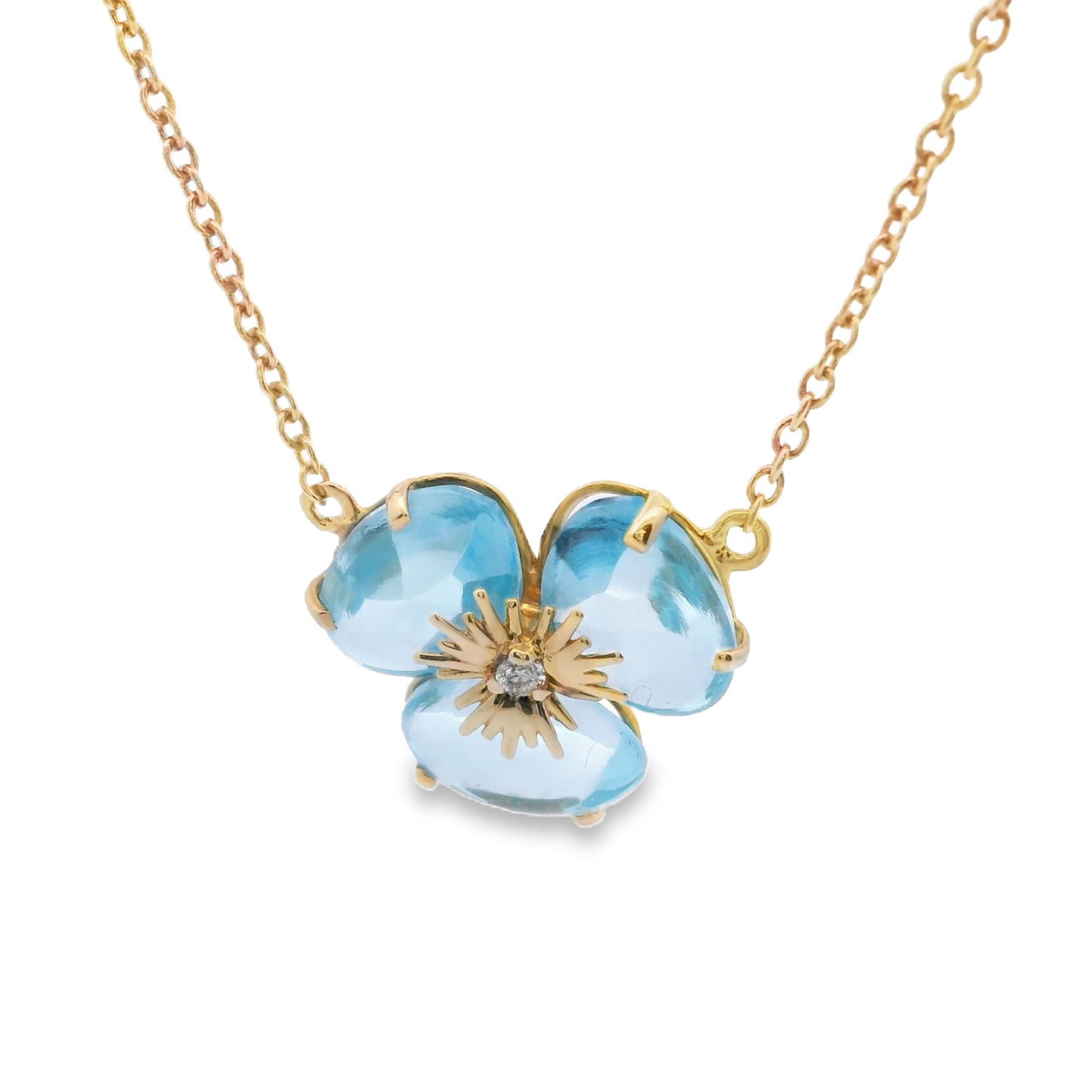 Yellow Gold Necklace with Blue Topaz and Round Cut Diamond