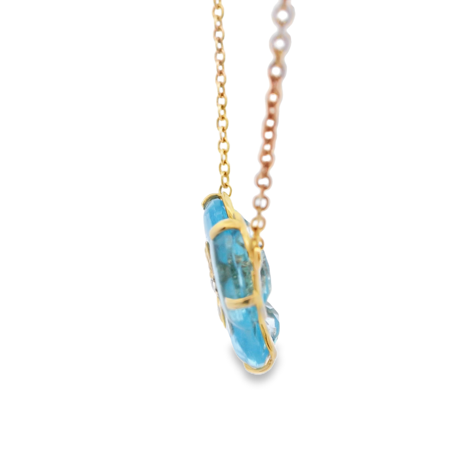 Yellow Gold Necklace with Blue Topaz and Round Cut Diamond