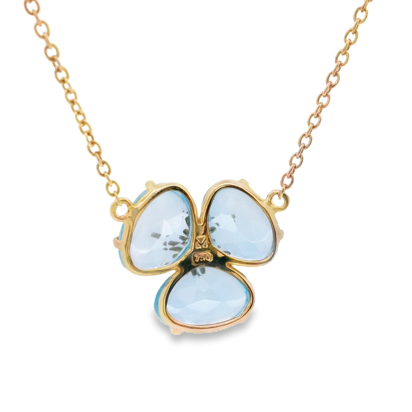 Yellow Gold Necklace with Blue Topaz and Round Cut Diamond