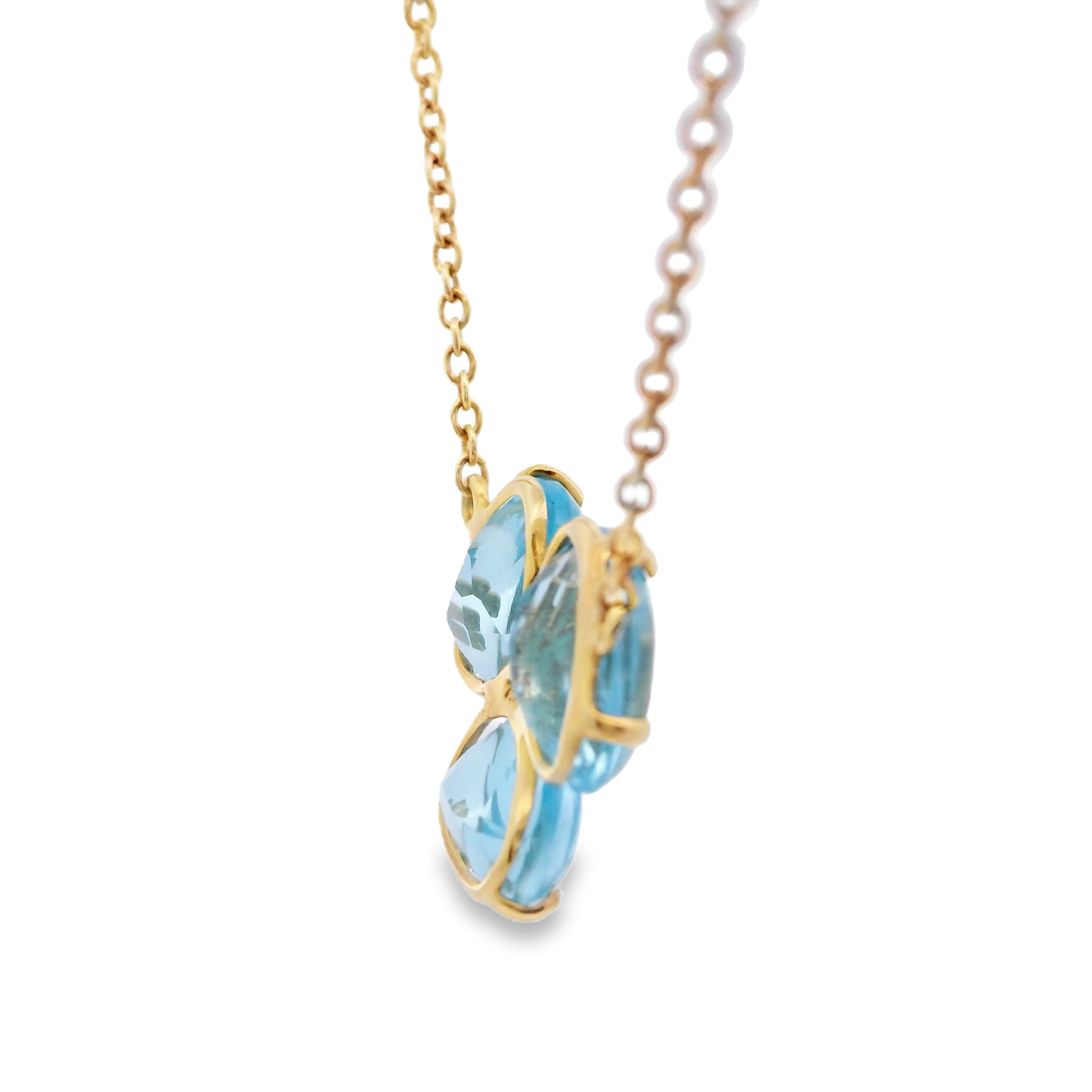 Yellow Gold Necklace with Blue Topaz and Round Cut Diamond