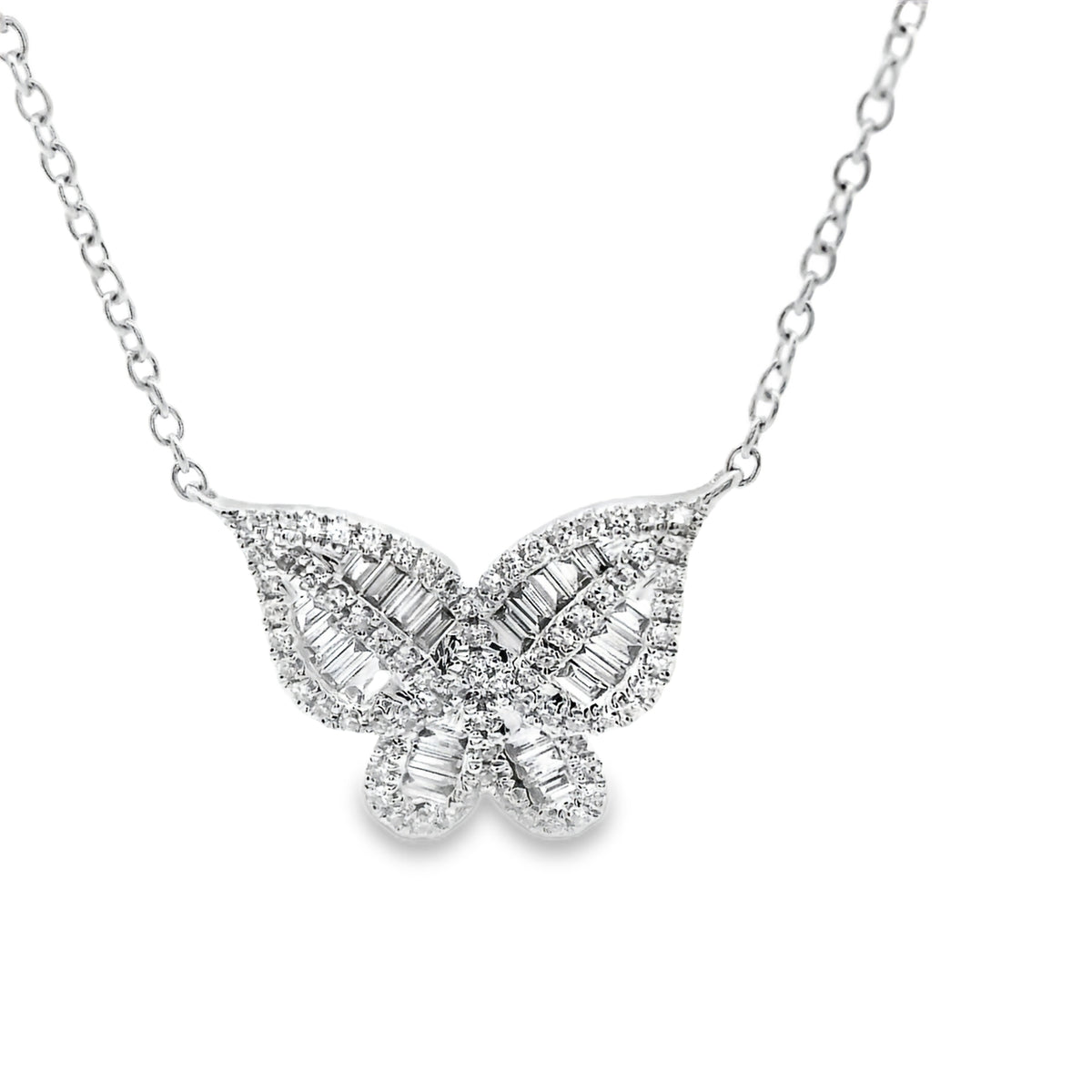 White Gold Diamond Butterfly Pendant Necklace