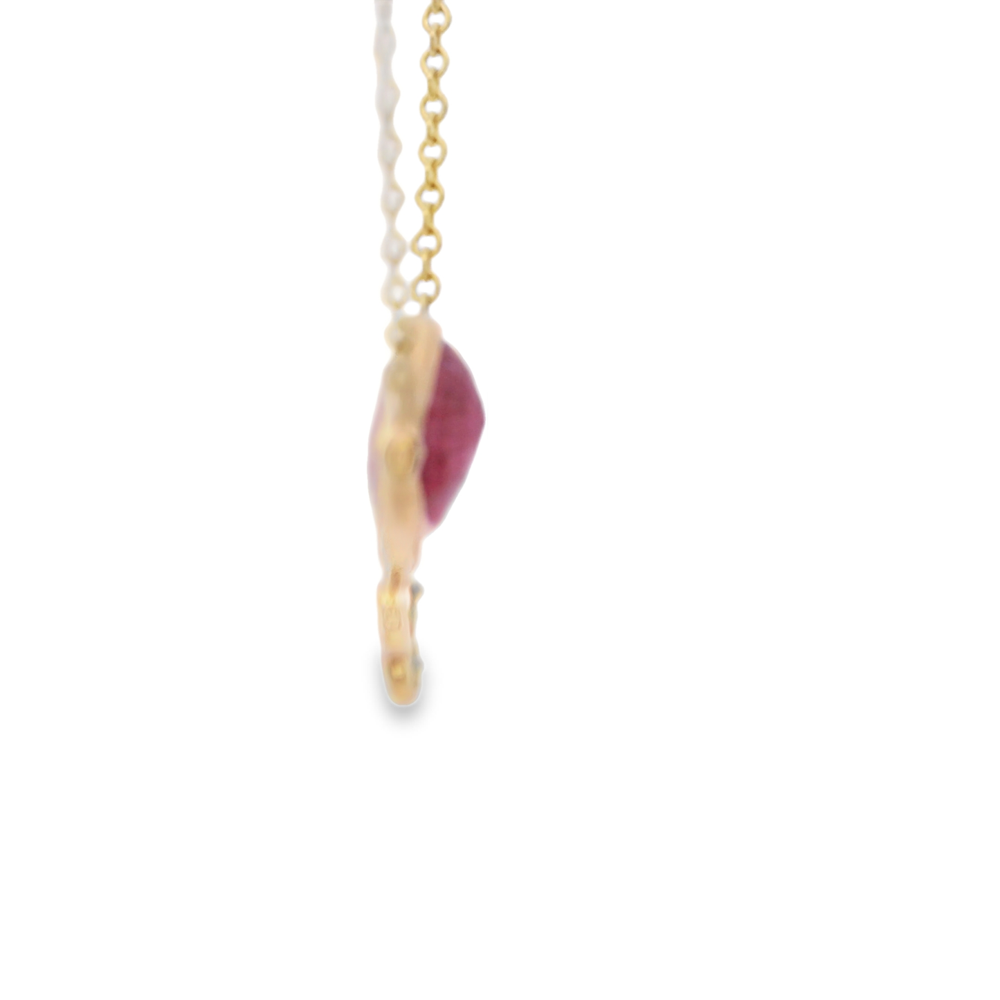 Yellow Gold Necklace with Pinkish-Red Ruby Cabochon and Accent Diamonds