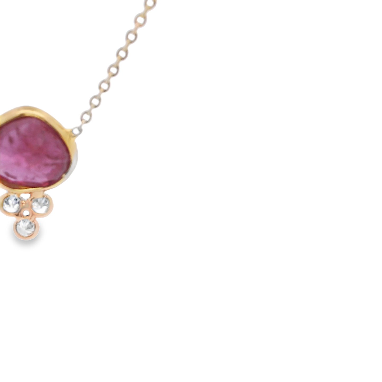 Yellow Gold Necklace with Pinkish-Red Ruby Cabochon and Accent Diamonds