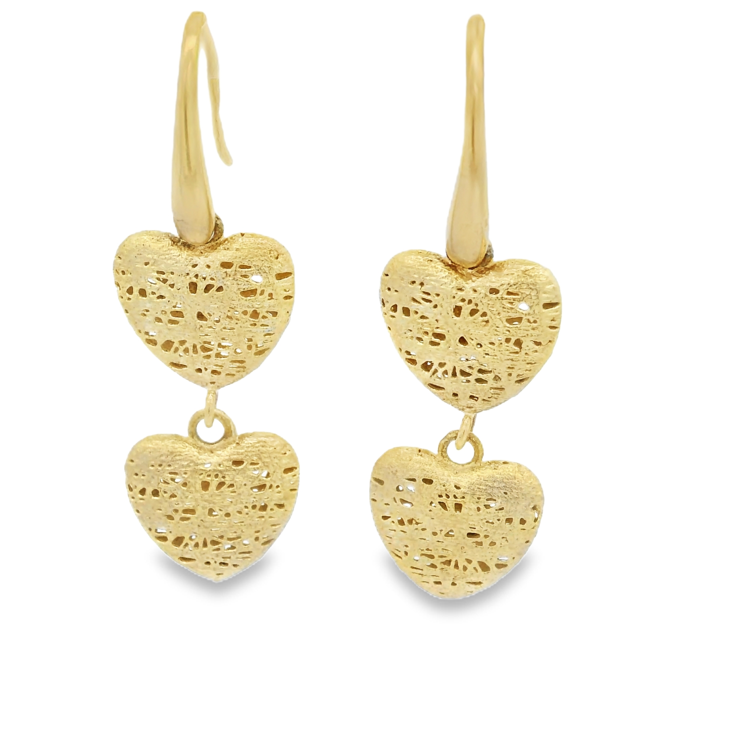 Delicate Heart-Shaped Yellow Gold Dangle Earrings