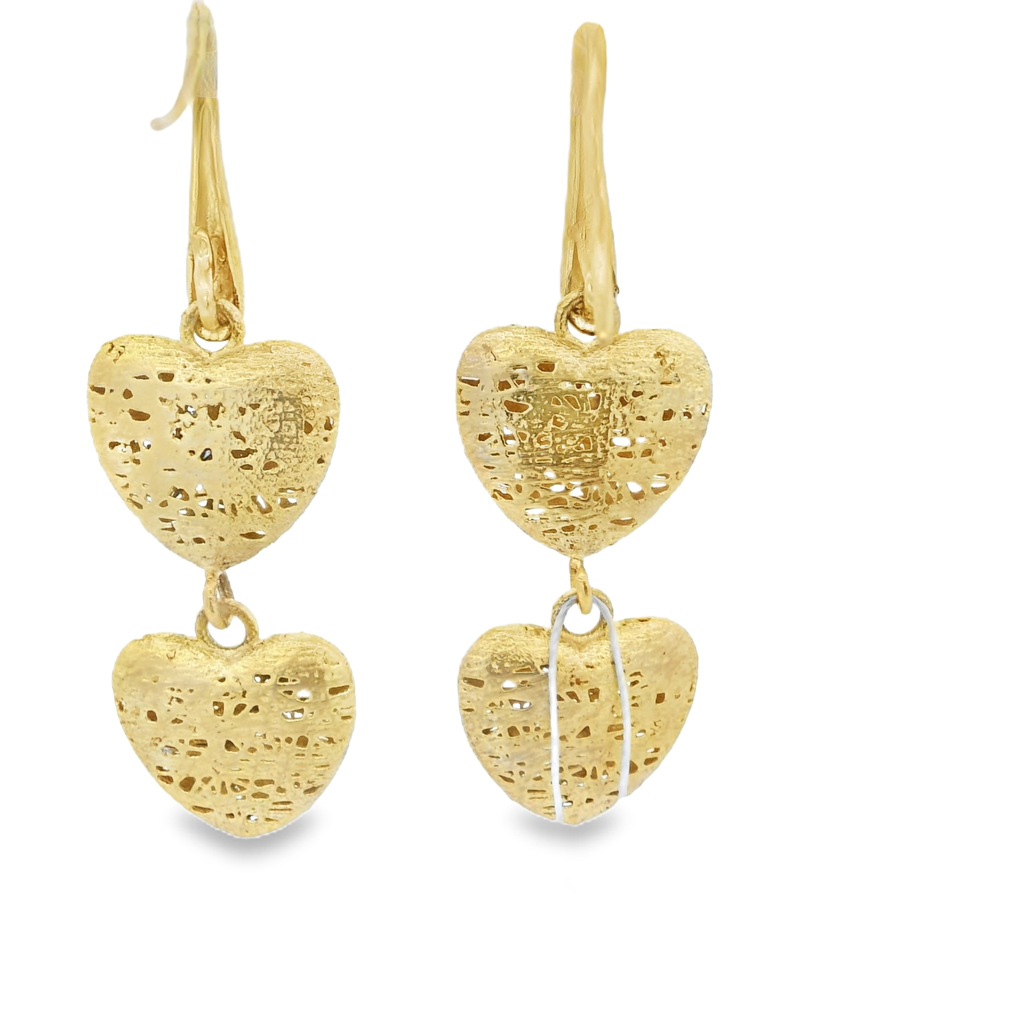 Delicate Heart-Shaped Yellow Gold Dangle Earrings