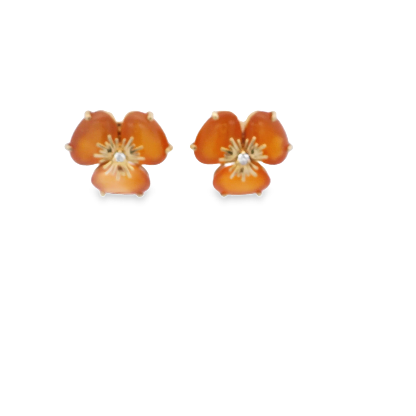 Yellow Gold Stud Earrings with Round Cabochon Agate
