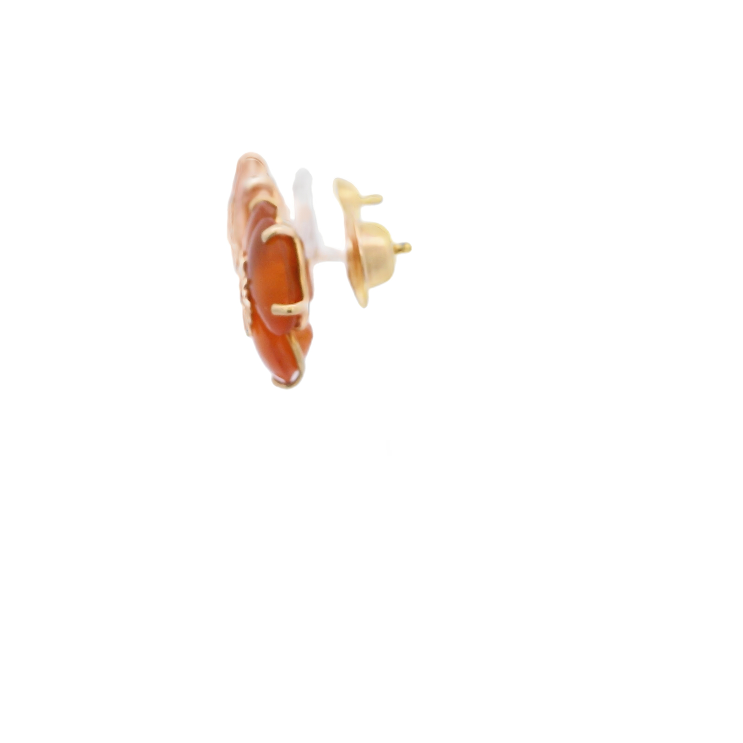 Yellow Gold Stud Earrings with Round Cabochon Agate