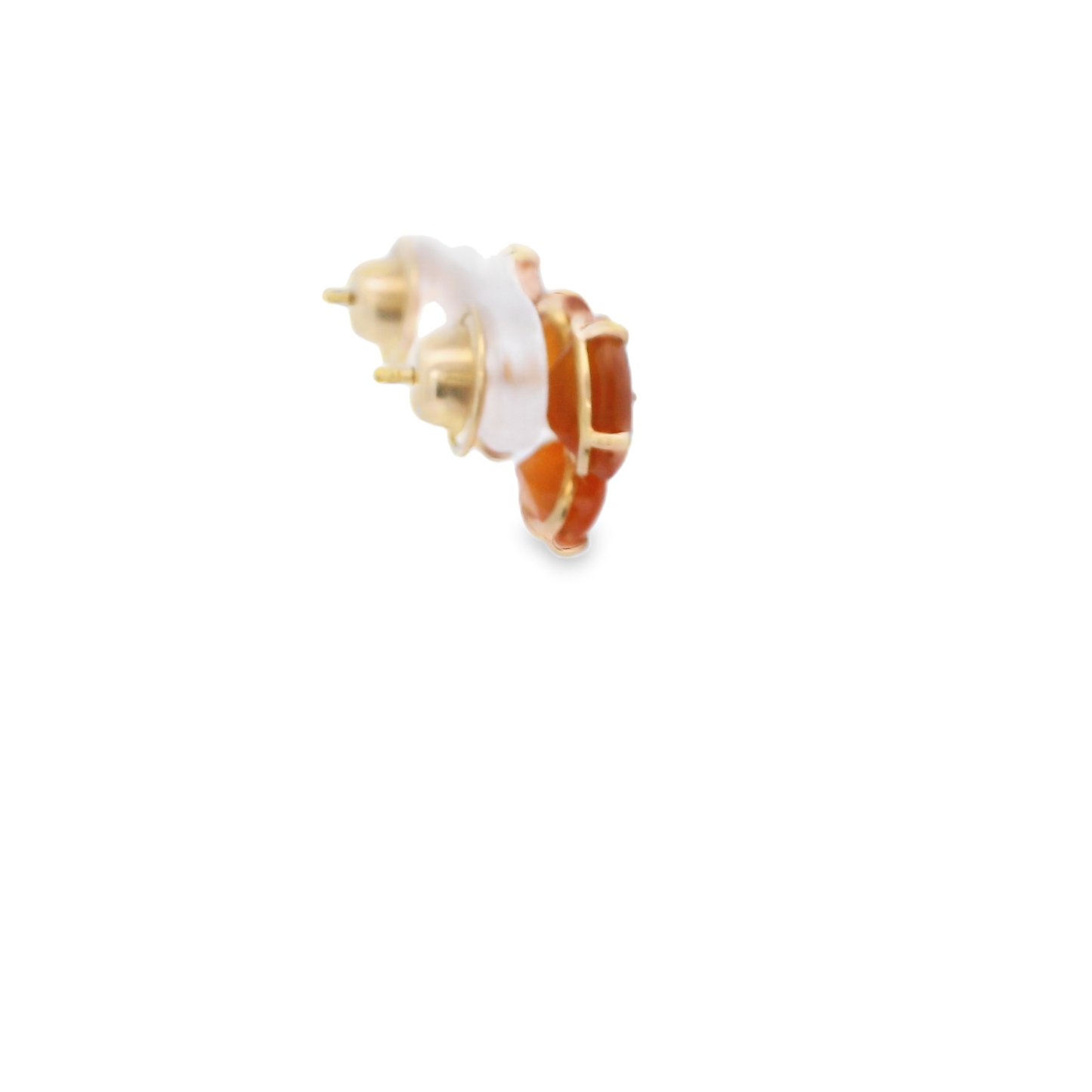 Yellow Gold Stud Earrings with Round Cabochon Agate
