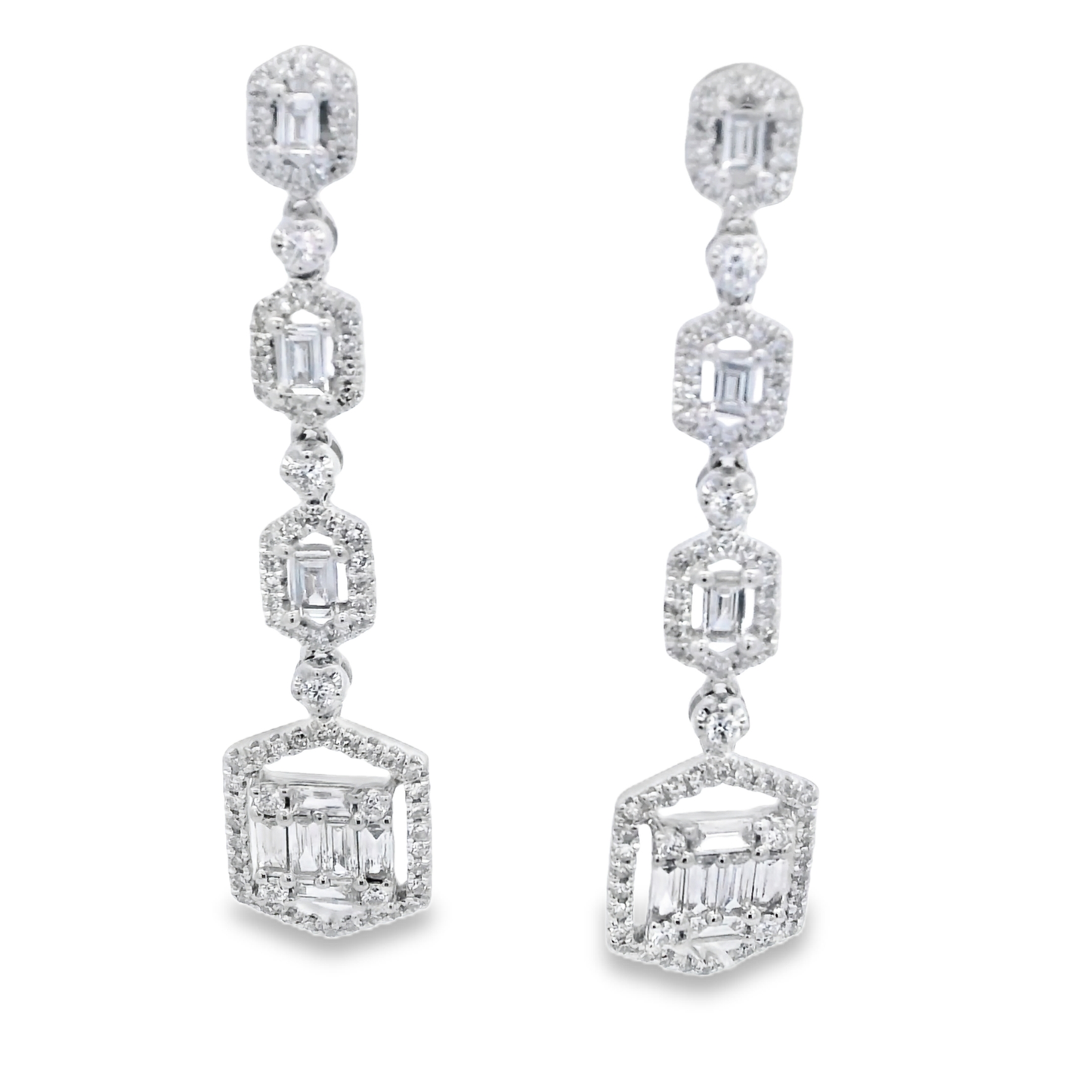 White Gold Dangle Earrings with Emerald-Cut Diamonds