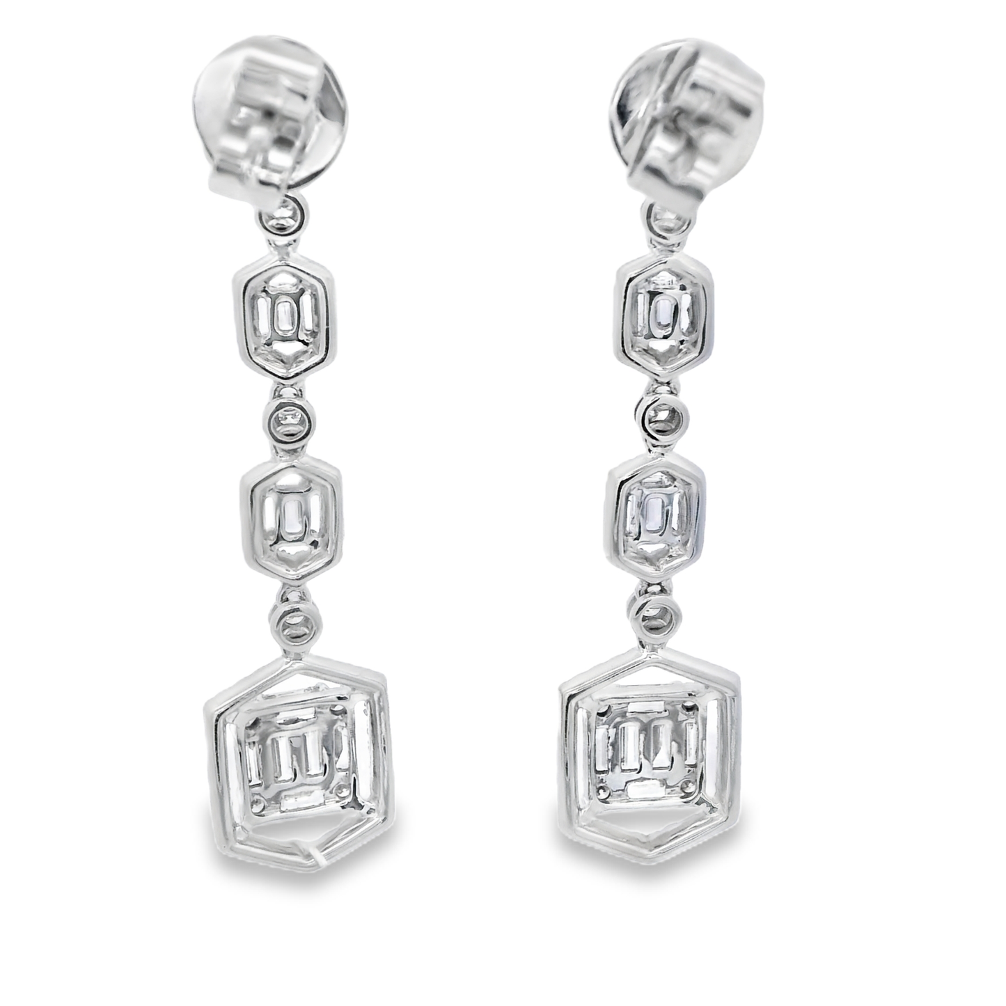White Gold Dangle Earrings with Emerald-Cut Diamonds