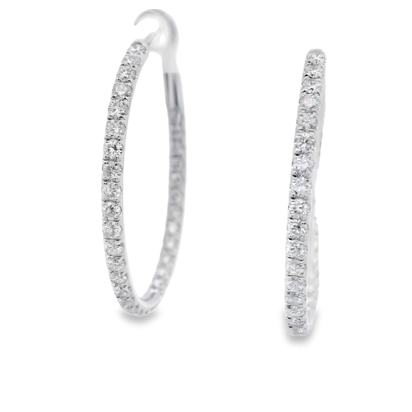 White Gold Hoop Earrings with Round Cut Natural  Diamonds