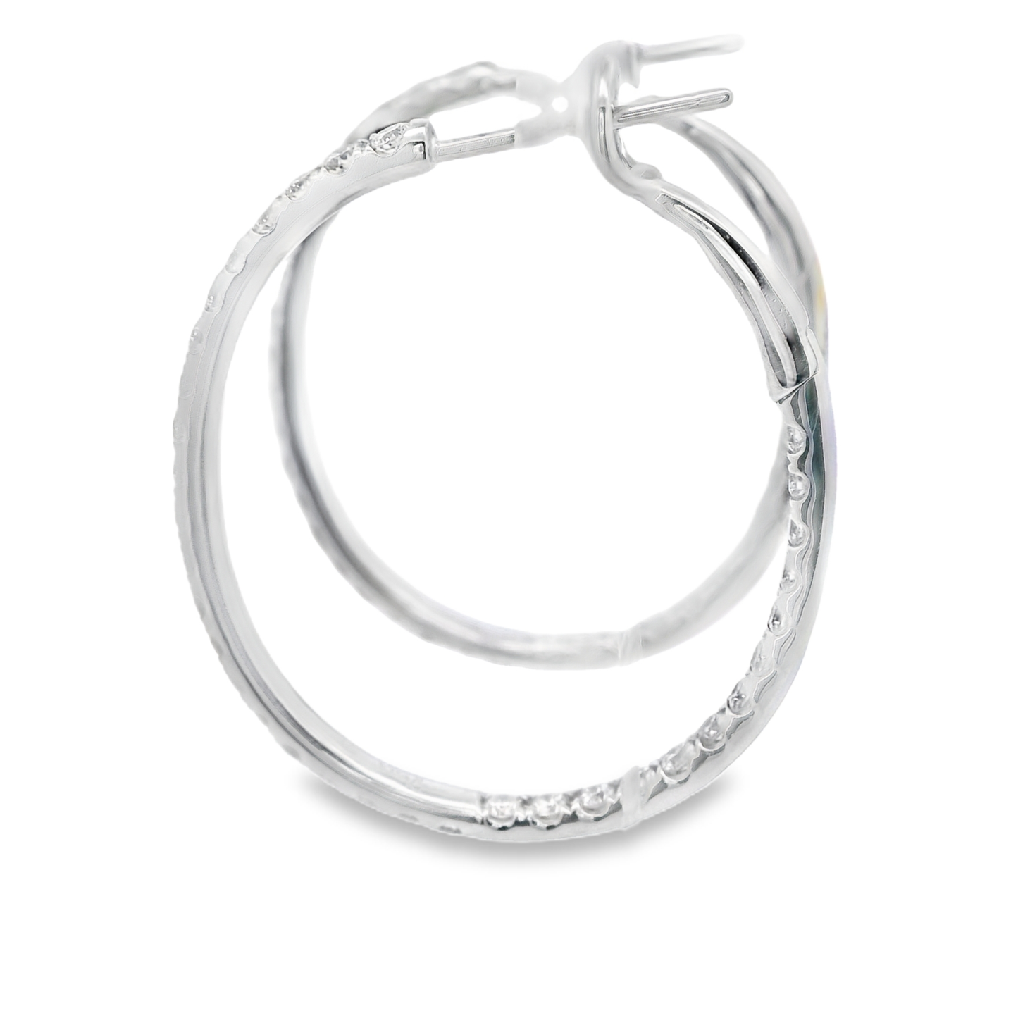 White Gold Hoop Earrings with Round Cut Natural  Diamonds