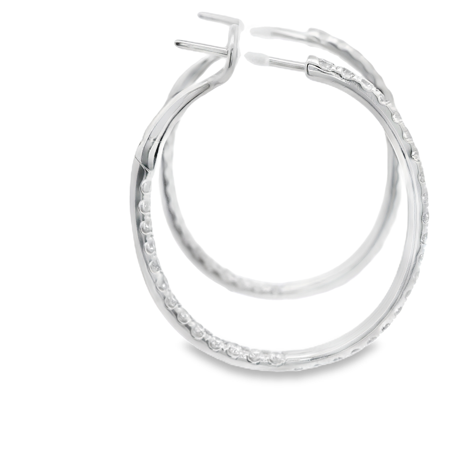 White Gold Hoop Earrings with Round Cut Natural  Diamonds