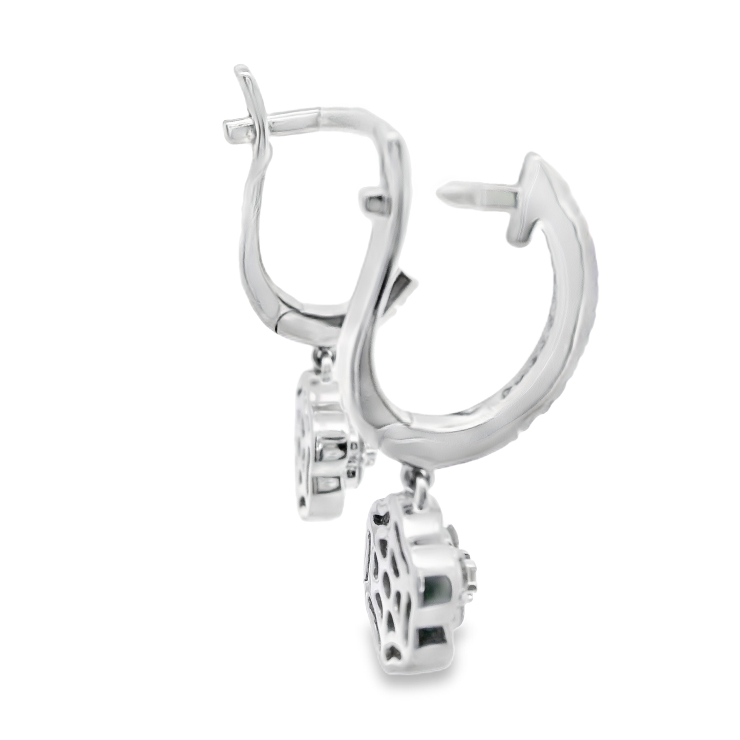 White Gold Dangle Earrings with Round Cut Diamonds