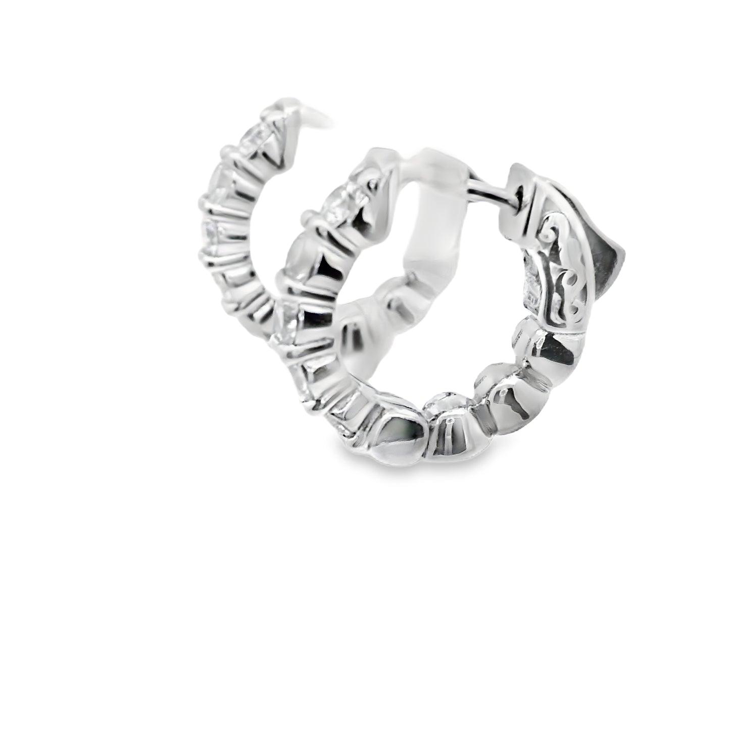 White Gold Huggy Earrings with Round Brilliant Diamonds