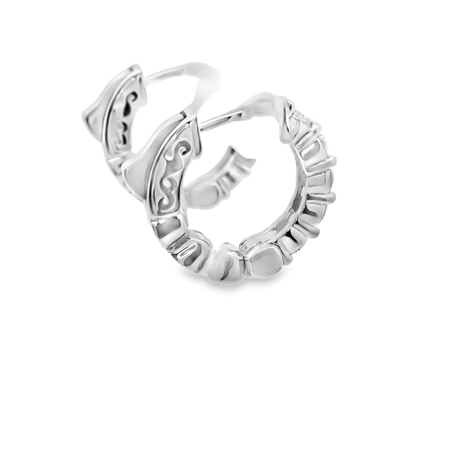 White Gold Huggy Earrings with Round Brilliant Diamonds