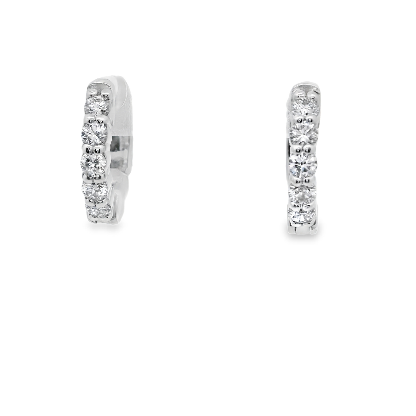 White Gold Huggy  Earrings with Round Cut Diamonds