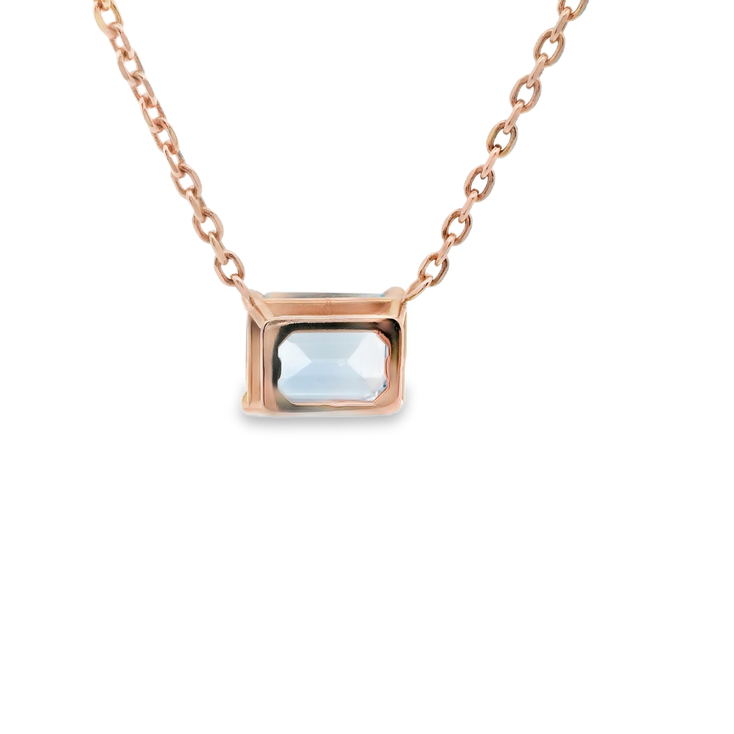 Gold Chain Necklace with Emerald Cut Aquamarine Gemstone