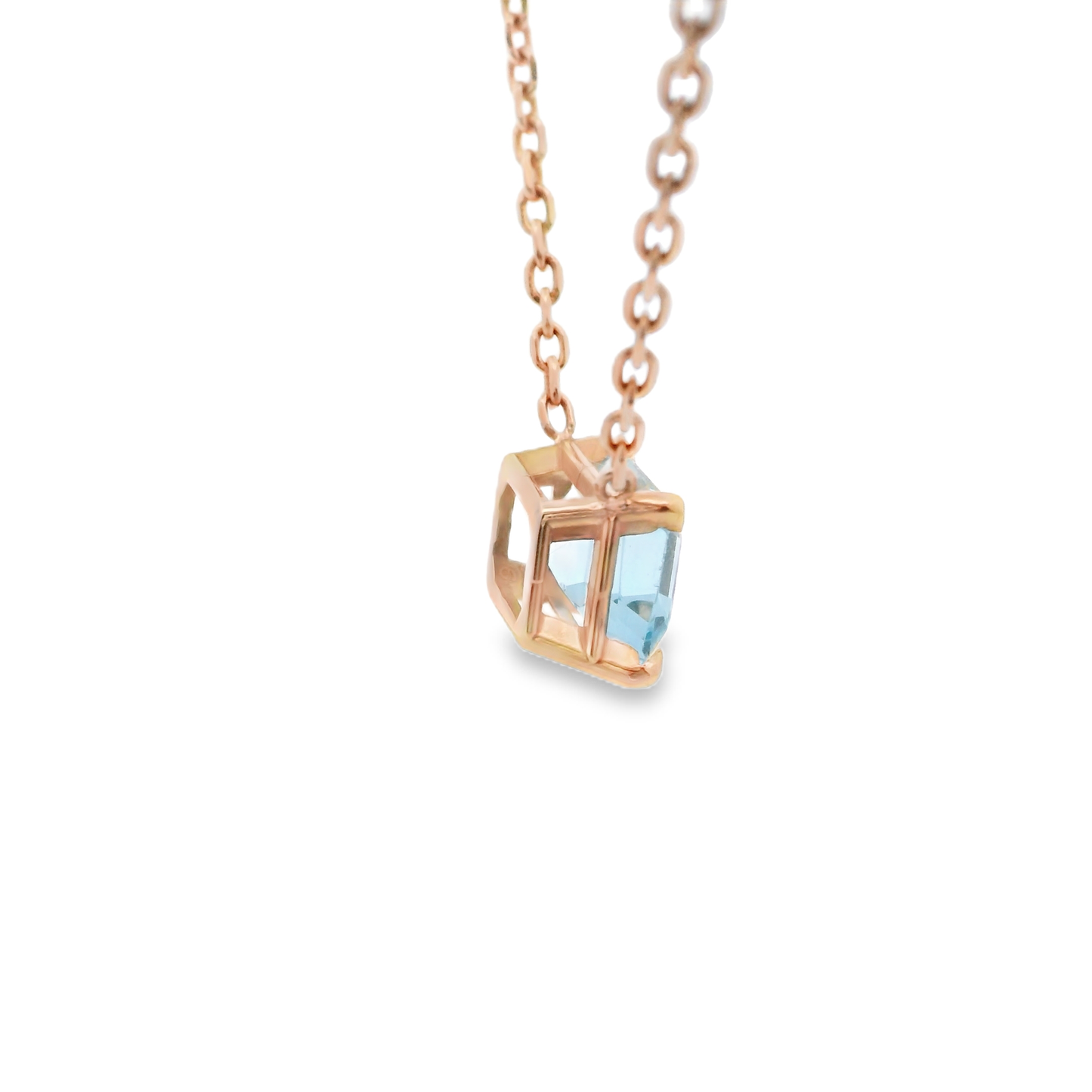 Gold Chain Necklace with Emerald Cut Aquamarine Gemstone