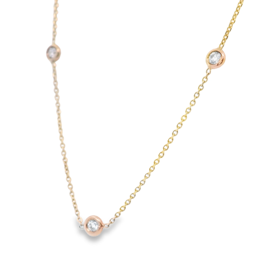 Yellow Gold LG  Diamond Bezel Set  Station Necklace